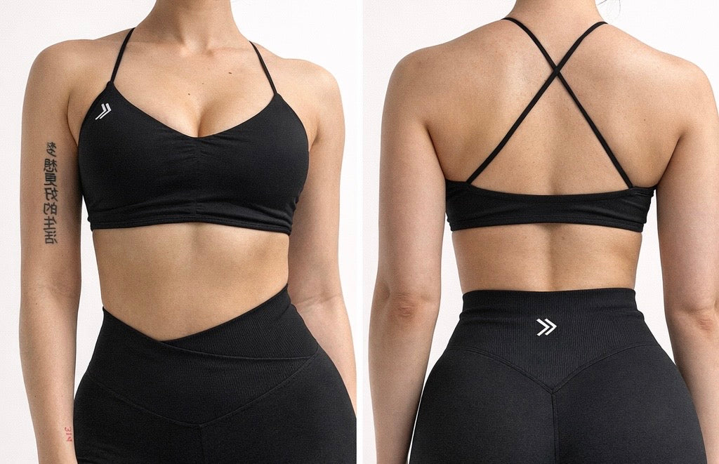 Midnight Black Strappy Sports Bra